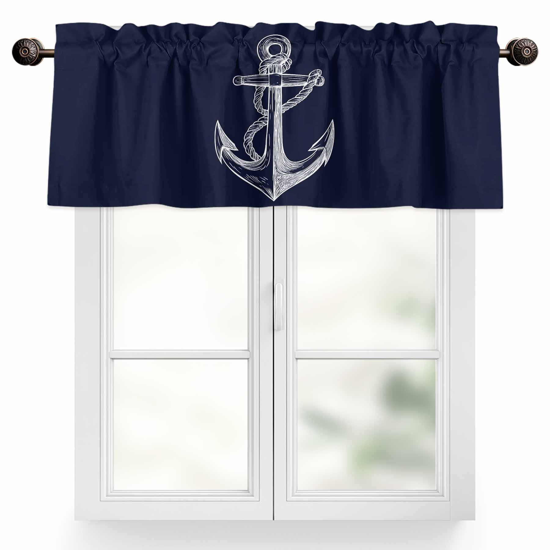 Coastal Valances for Windows, 42 x 12in, Illustration Anchor Rope Dark ...