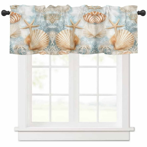 Coastal Valances for Windows Farmhouse Kitchen Curtains Valances Rod Pocket Valance Curtains for Kitchen Windows Nautical Beach Shell Starfish Coral Ocean Window Valances for Bathroom Bedroom 60"x18"