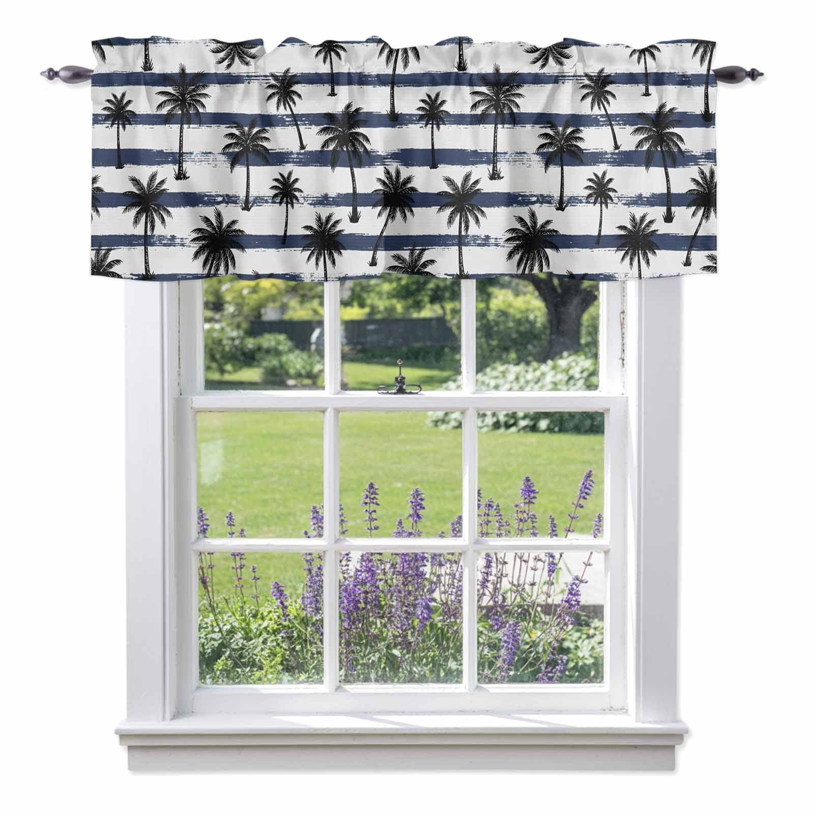 Coastal Valances for Windows Summer Nautical Black Palm Silhouettes ...