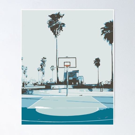 Coastal Venice Beach Basketball Court Graphic Wall Art Sports Decor, Unframed Poster