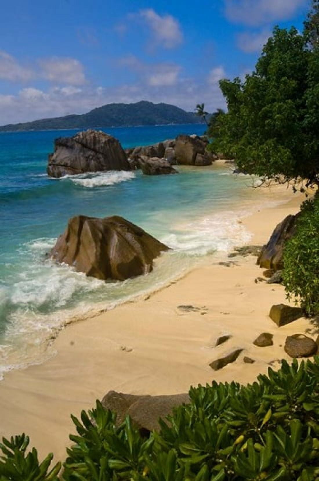 Coastal View of La Digue Island Seychelles Canvas Art - Alison Wright DanitaDelimont (23 x 34)