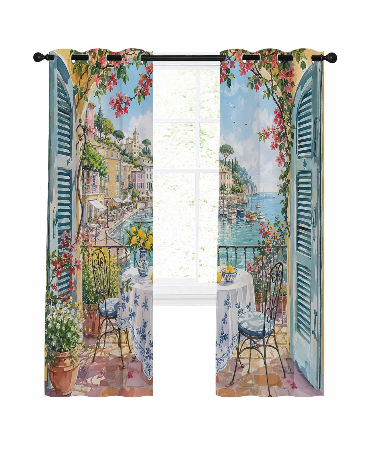 Coastal Village Blackout Curtains for Bedroom Living Room, Rustic Open ...