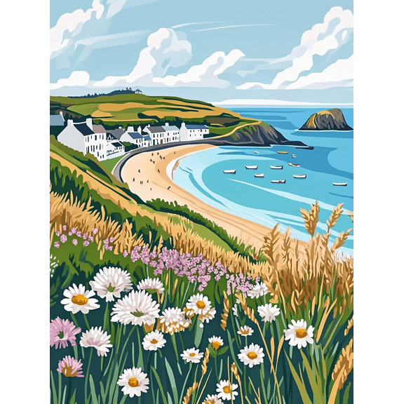 Coastal Village Daisy Field Canvas Print/Wall Art Perfect for Living Room Bedroom Bathroom Office and Kitchen Decoration.
