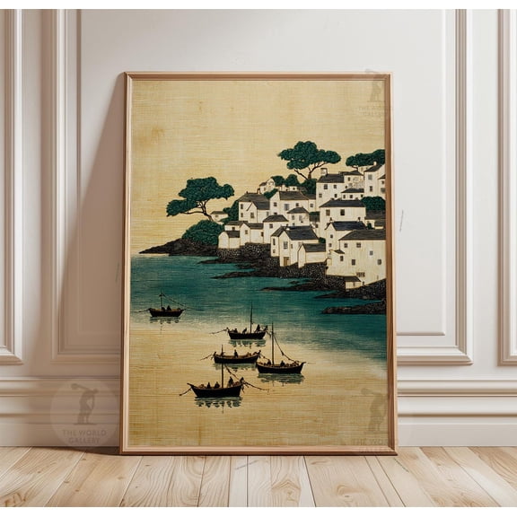 Coastal Village Fishing Boats Vintage Harbour Poster Unframed Paper Print