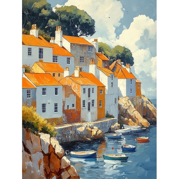 Coastal Village Houses Canvas PaintingPerfect for Living Room Bedroom Office Dining Room and Hallway Decoration.