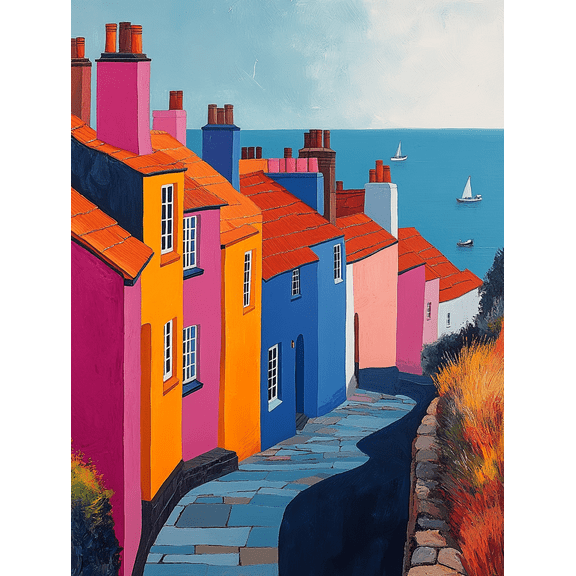 Coastal Village Houses Canvas Print/Wall Art Suitable for Living Room Kitchen Office and Hallway Decoration.