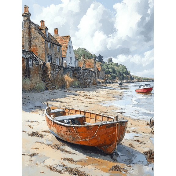 Coastal Village Rowboat Canvas Wall Art Perfect for Living Room Bedroom Kitchen Office and Bathroom Decor