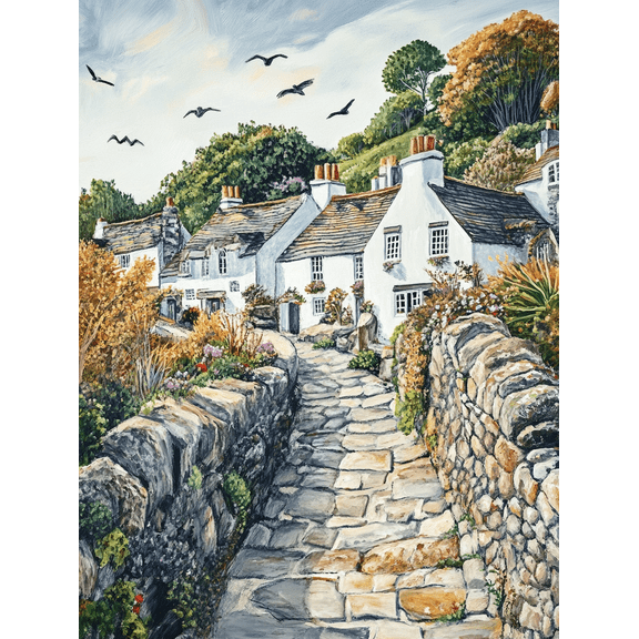 Coastal Village Stone Path Canvas Wall Art Perfect for Living Room Bedroom Kitchen Hallway and Office Decoration.