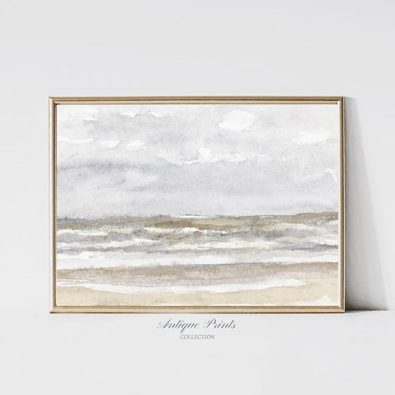 Coastal, Vintage Muted Seascape Wall Art, Antique Beach Landscape Print, Neutral Beach Cottage Decor, Poster, Unframed Poster Size 8x12