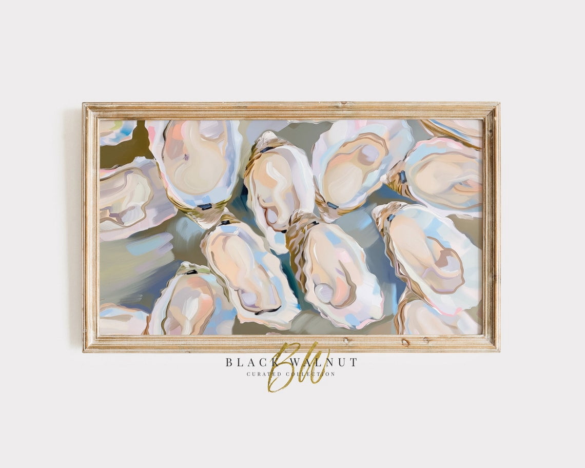 Screen Scaver Abstract Coastal Wall Art, Abstract Sea Shells Oyster Pastel, Summer Retro ...