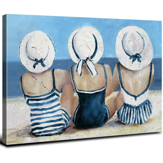 Coastal Wall Art Bathroom Nautical Beach Wall Decor for Bedroom Beach Surf Girls Canvas Prints Picture Blue Beach Swimsuit Painting Beauty Room Living Room Beach House Ocean Poster Home Decorations