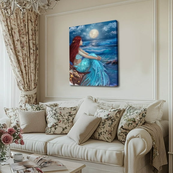 Coastal Wall Art Blue Pictures Wall Decor Bathroom Decorations Sea Shell Canvas Art 12"x 16" Girl Wall Painting for Bedroom Kitchen