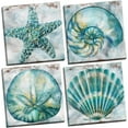 thumbnail image 1 of Coastal Wall Art Conch Wall Bathroom Decor Teal Vintage Beach Shell Canvas Prints Pictures Home Decoration 16x16 4Pcs/Set Rustic Watercolor Starfish Poster Painting Modern Spa Bedroom Framed Artwork, 1 of 6