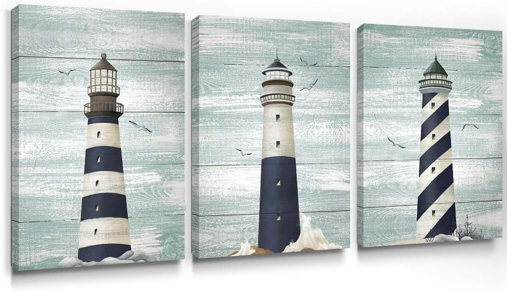 Coastal Wall Art Lighthouse Ocean Canvas Paintings Sea Picture Vintage ...