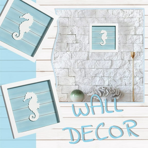 Coastal Wall Art,Ocean Beach Themed Room Decor,Coastal 3D Wall Art with Starfish,Seahorse,Sand Dollar and Coral,Turquoise Coastal,Ocean Inspired Seaside Decorations for Home or Beach(Seahorse)