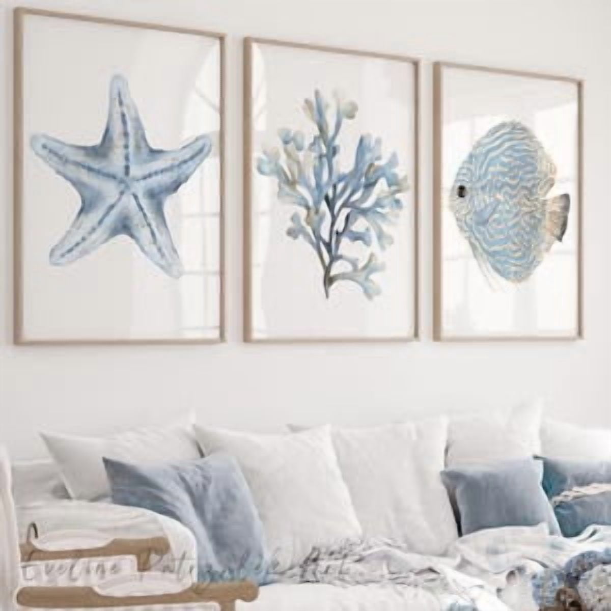 Coastal Wall Art Set of 3 – Ocean Fish, Coral & Starfish Beach House ...