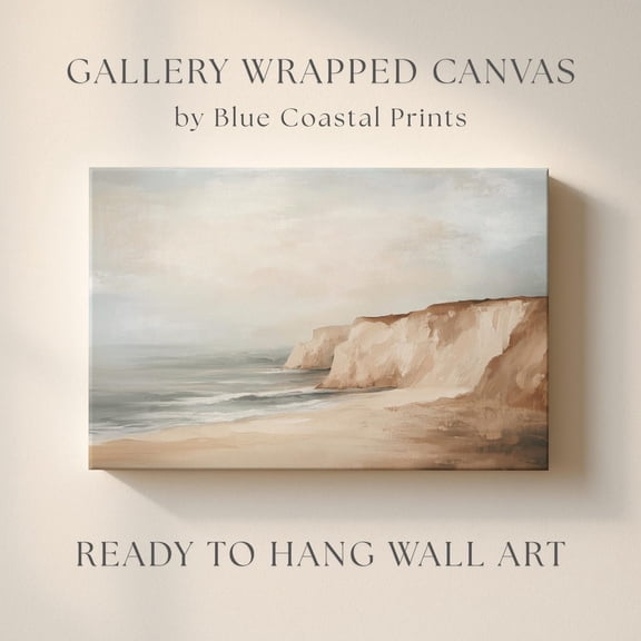 Coastal Wall Decor Beach Cliff Ocean Artwork California Coast Art Beach Art Tan Wall Art For Beach Home Decor Vintage Sea, Unframed Paper Print