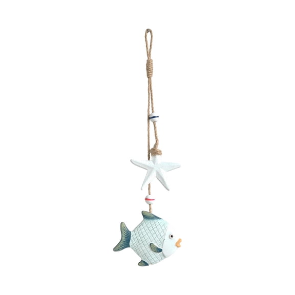 Coastal Wall Decor Boho Beach House Nautical Hanging Art Distressed Light Blue Wooden Fish Starfish Rustic Ocean Theme for Bathroom Porch Entryway Nursery Wood