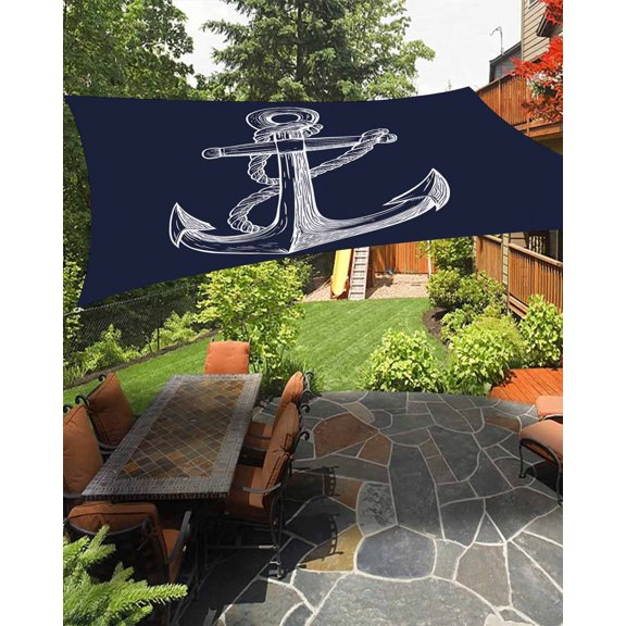 Coastal Waterproof Sun Shade Sail Illustration Anchor Rope Dark Blue Outdoor Patio Sun Shades Canopy UV Block Waterproof Sunshade for Garden Backyard Deck Pergola 6.5x10 Ft