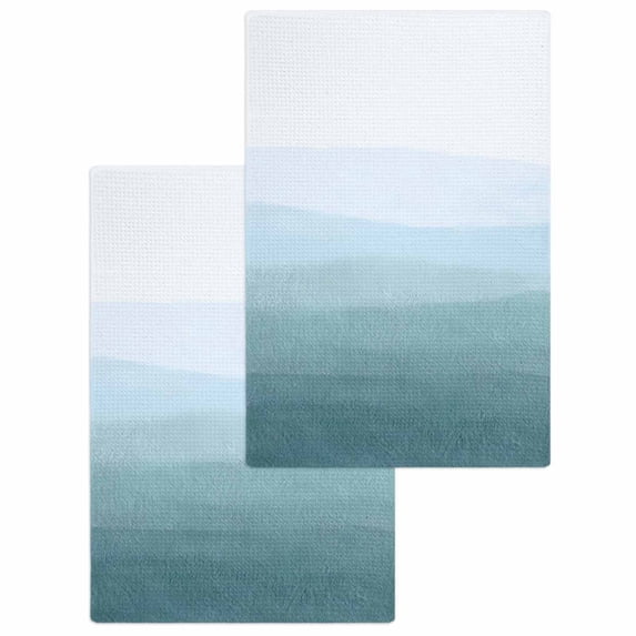 Coastal Wave Kitchen Dish Towels for Drying Dishes Set of 2, Summer Ocean Nautical Beach Ombre Sky Blue Waffle Weave Microfiber Hand Tea Bathroom Towels Quick Dry & Absorbent Towel 15.7x23.6