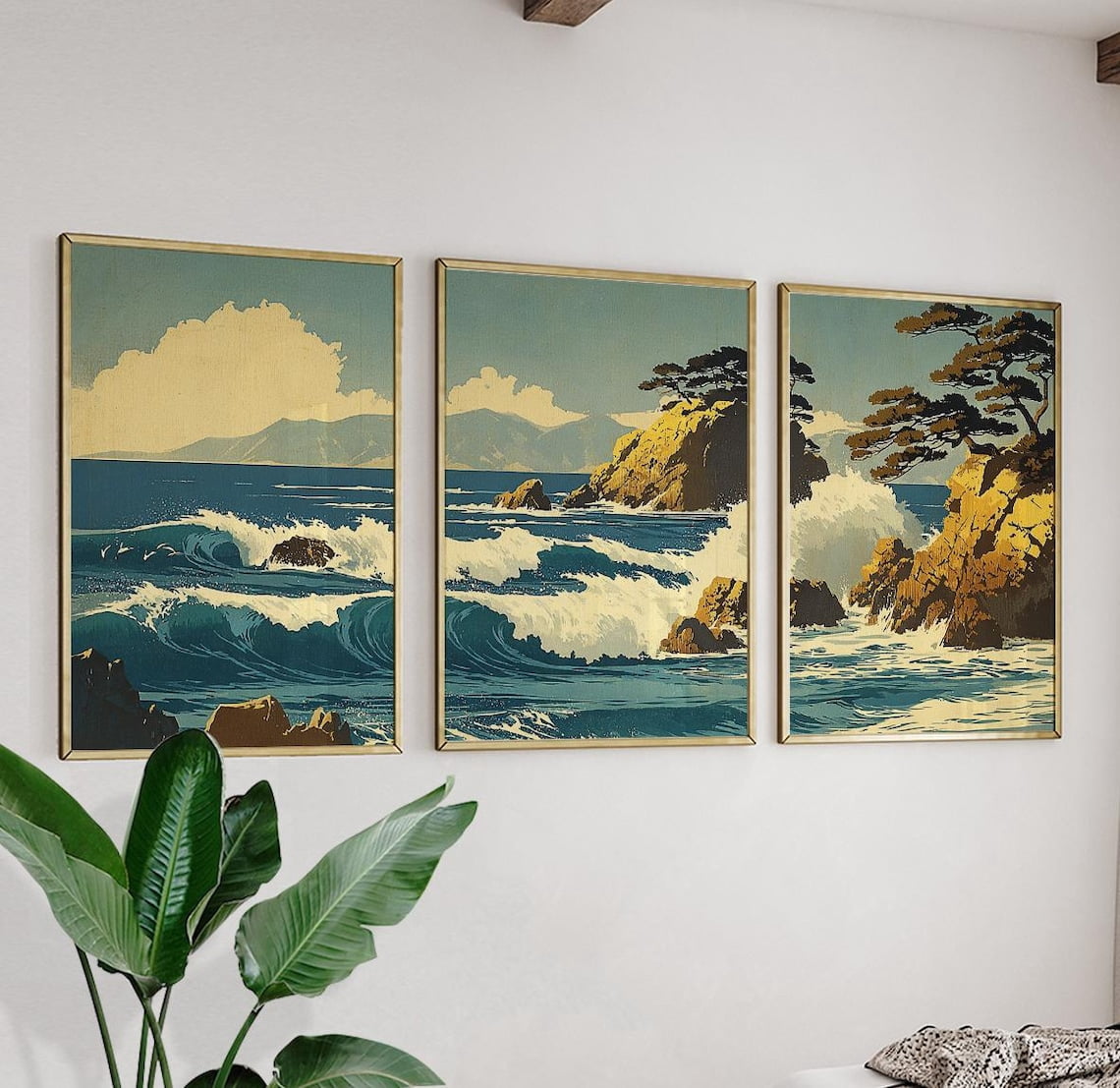 Coastal Wave Wall Art Set Of 3, Vintage Ocean Seascape Prints - Walmart.com