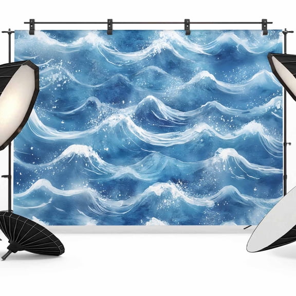 Coastal Waves Backdrop for Photoshoot,Photography Photo Studio Background Wall Backdrop,Summer Beach Ocean Nautical Watercolor Back Drop Banner Panel for Portraits Wedding Party Live Streaming 10x8Ft