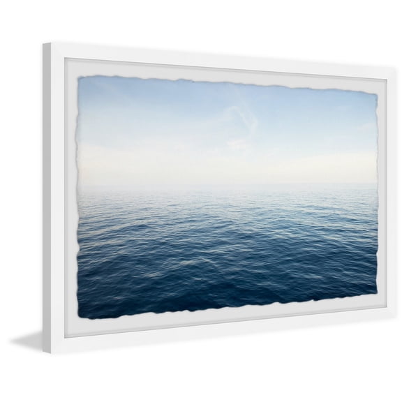 Coastal Waves Framed Painting Print - Ocean Wall Art Decor - Shimmering Blue Home Accent
