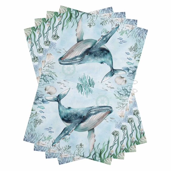 Coastal Whale Kitchen Towels Set of 4, Water Absorbent Dish Towel, Nautical Ocean Shells Seaweed Coral Decorative Hand Towels - Quick Drying Cloth for Cooking Baking, 18x28 Inch