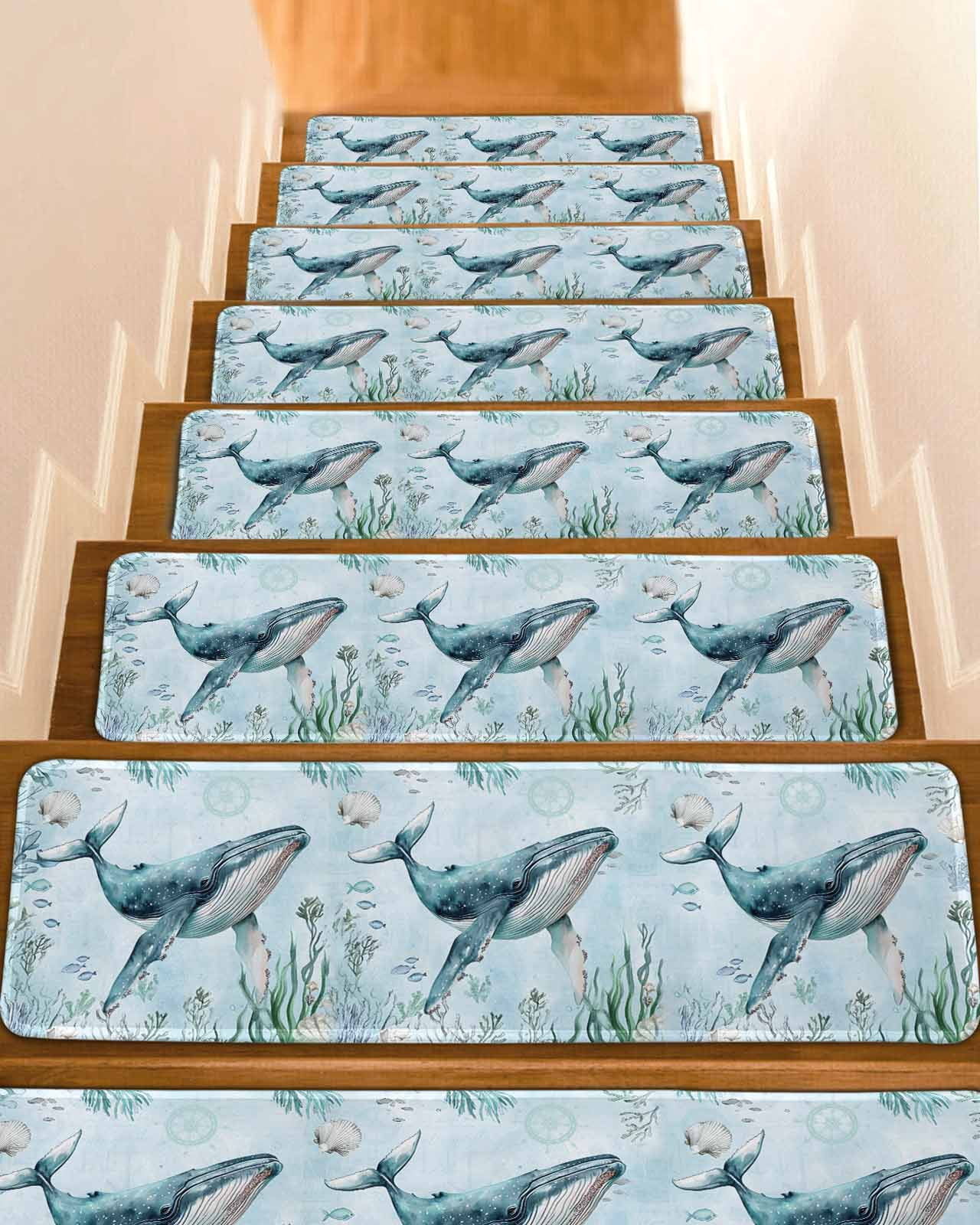 Coastal Whale Stair Treads for Wooden Steps Indoor Runner Rug Carpet ...
