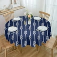 thumbnail image 1 of Coastal Whiet Knot Round Tablecloth 60 Inch - Waterproof Fabric Table Cloth Protector, Navy Blue Summer Beach Seaside Nautical Tablecloths Washable Table Cover for Kitchen Banquet Coffee Table Party, 1 of 6