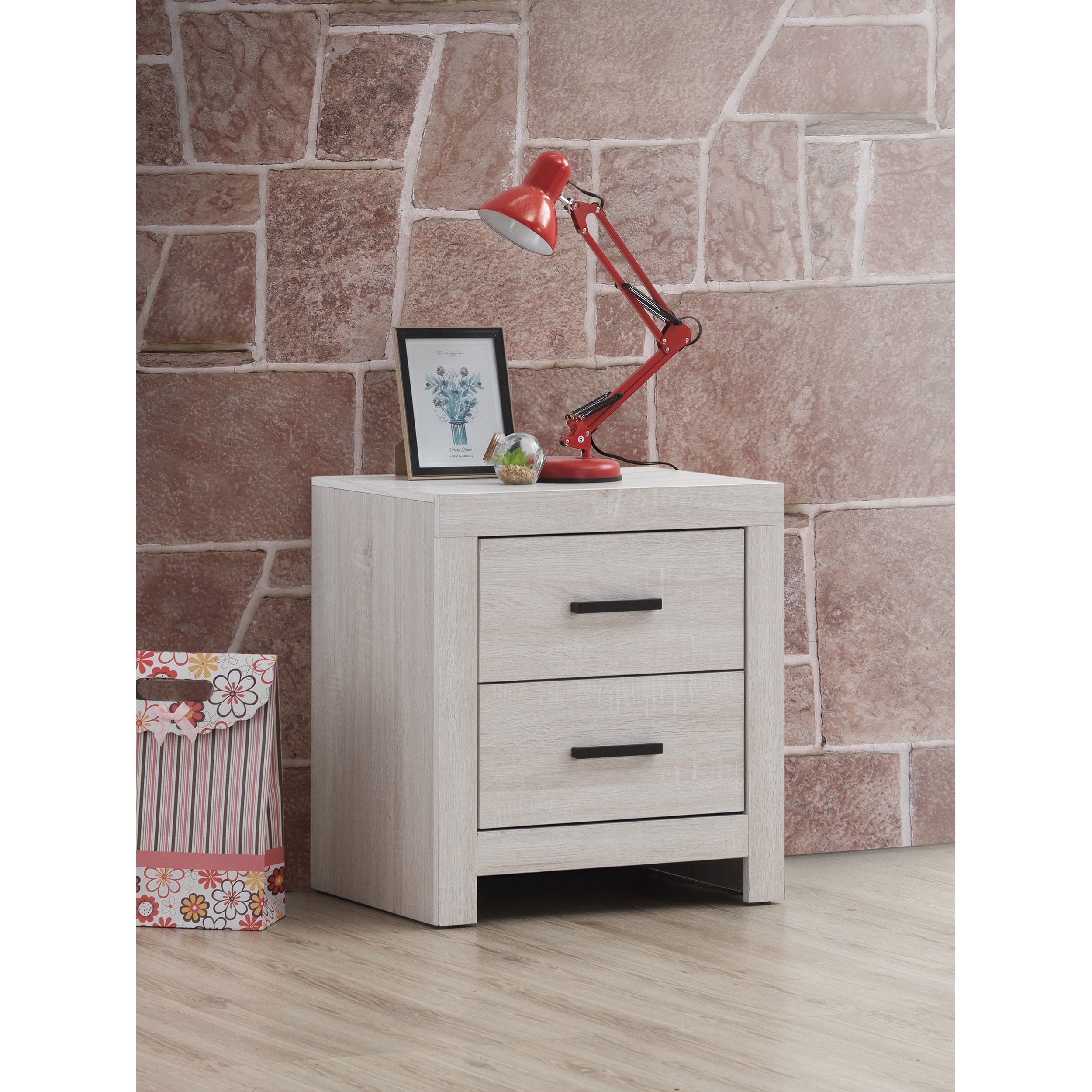 Coastal White Nightstand 21.75x16.25x23.5 Inch 2 Drawers Matte Bronze Handles for Bedroom Guest Room