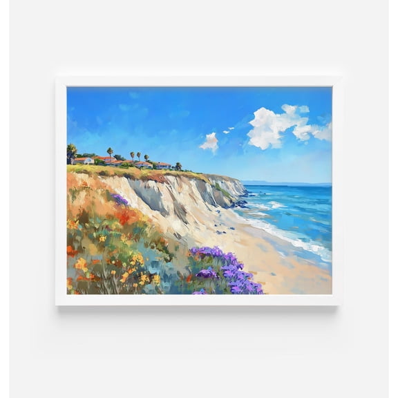 Coastal Wildflower Field Art Poster Beach Landscape, Unframed Poster Size 8x12 F03.1.19l630