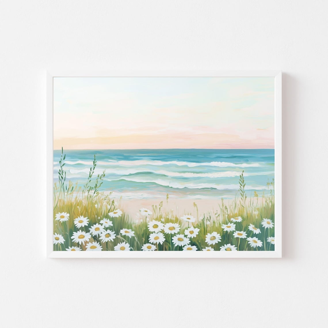 Coastal Wildflower Landscape Painting Pastel Beach House Wall Art Print ...