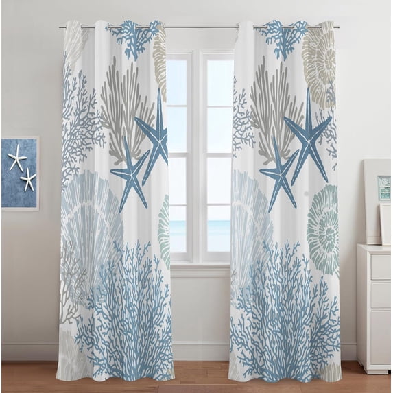 Coastal Window Curtains Grommet Drapes Nautical Beach Themed Thermal Insulating 50% Light Blocking Privacy Curtain for Living Room, Bedroom 2 Panels Set, 52x84 Inches