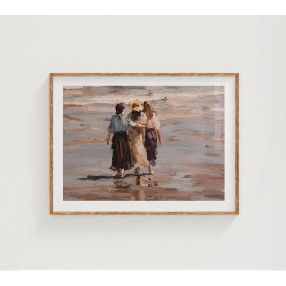 Coastal Woman Muted Beach Scene Soft Feminine Ocean Landscape Travel Wall Art Unframed Paper Print