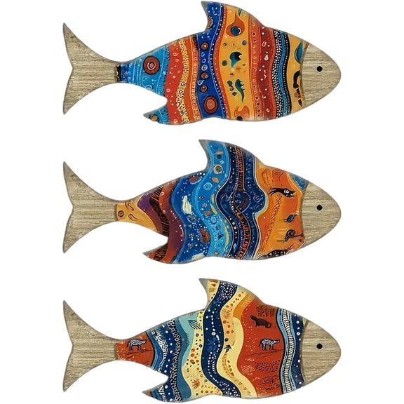Coastal Wooden Fish Wall Art, Rustic Handcrafted Wood Sculpture for Beach Theme Decor, Lightweight Nautical Ornament for Living Room, Bedroom & Bathroom, Ready to Hang(XX)