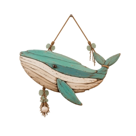 Coastal Wooden Whale Wall Decor with Jute Rope, Nautical Wall Art for Living Room, Valentine's Day Gift for Her 1 Piece
