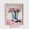 thumbnail image 1 of Coastal cowgirl boots wall art, floral western nursery print, cowgirl boot with flower, pastel pink and blue western print, Size 8x12 UNFFRAMED, 1 of 3