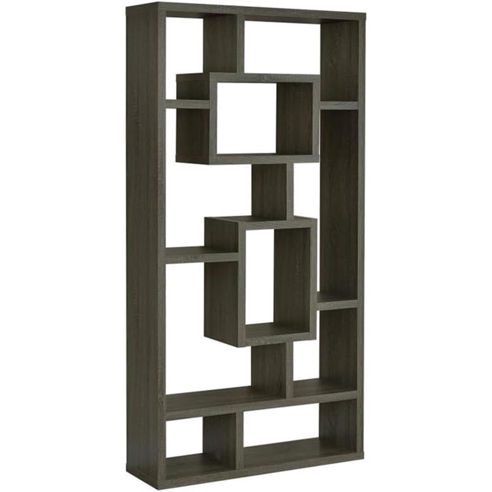 Weathered Gray 10-Shelf Geometric Bookcase