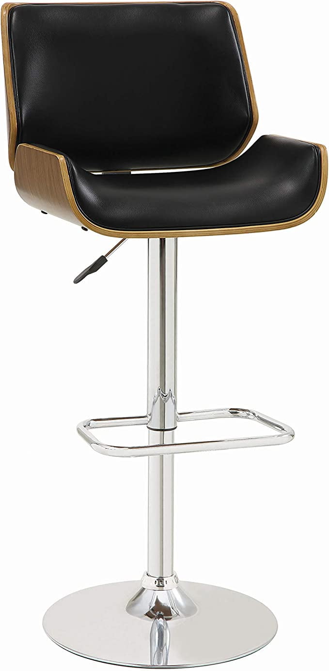 Black Leatherette Adjustable Bar Stool with Walnut Finish