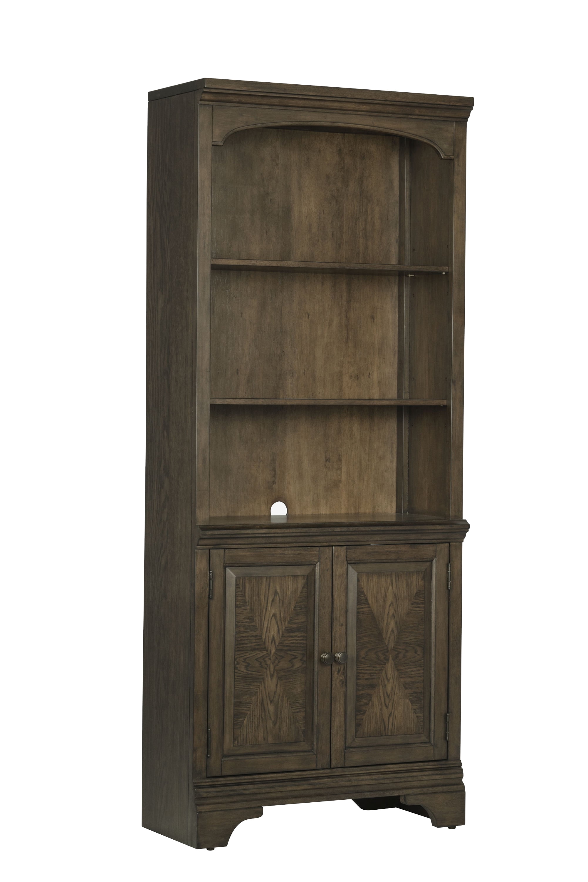 Burnished Oak Adjustable 2-Door Wood Bookcase with Cabinet