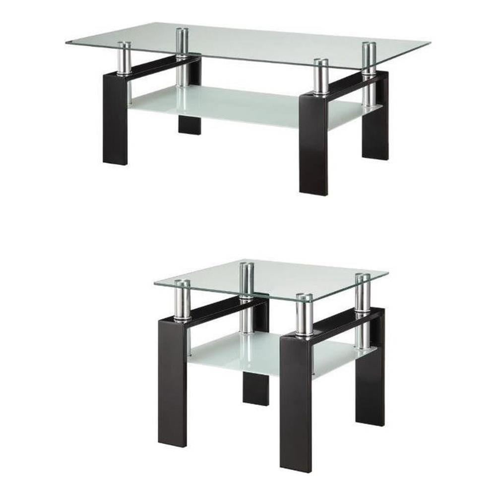 Black and Clear Glass Top Coffee and End Table Set