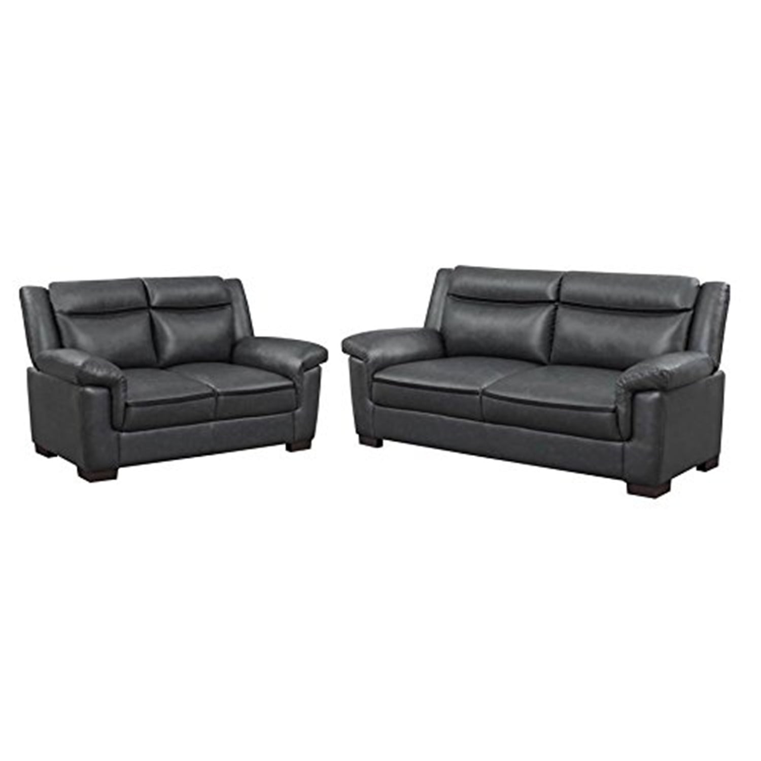 Dark Gray Faux Leather 2-Piece Sofa and Loveseat Set