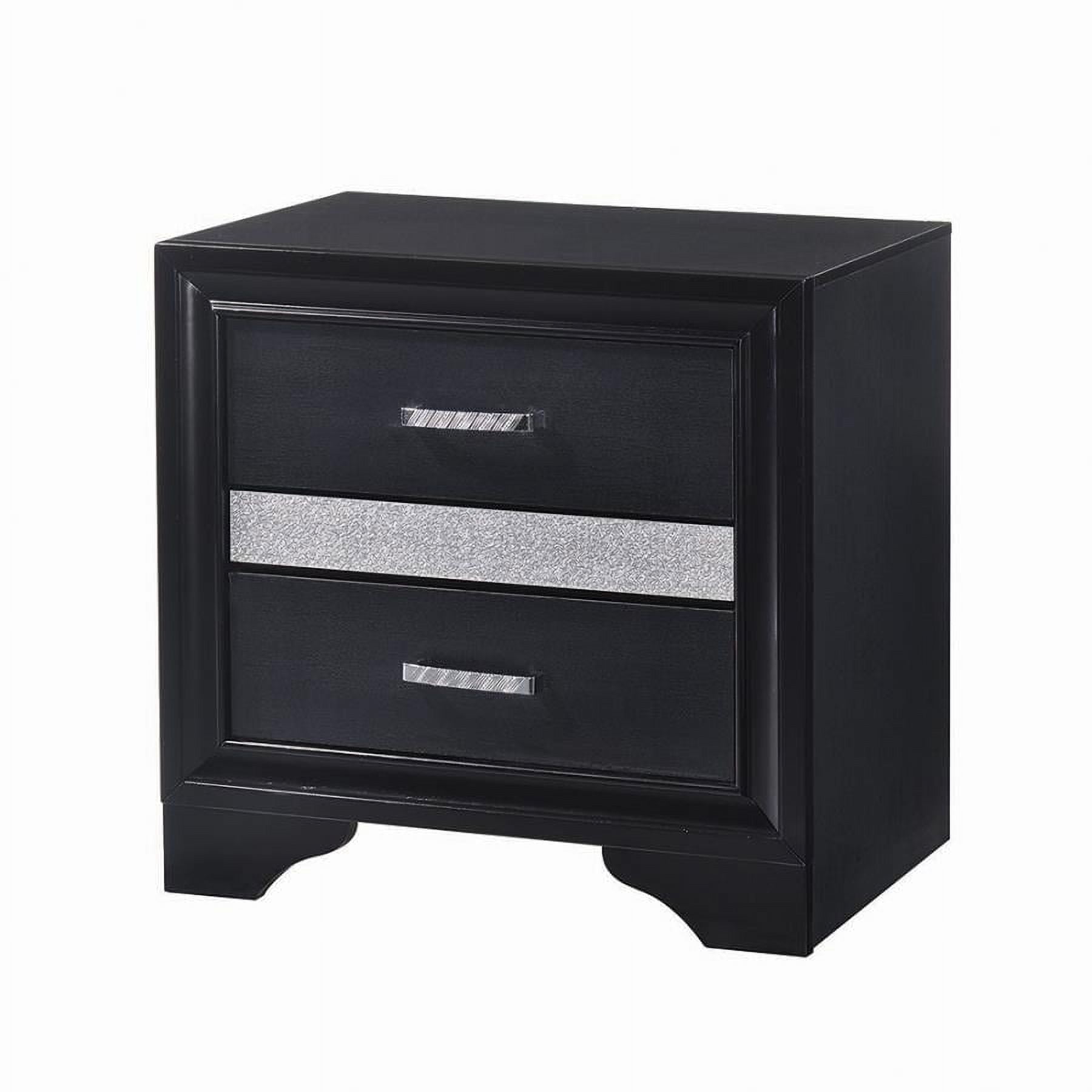 Contemporary Black 2-Drawer Nightstand with Rhinestone Handles