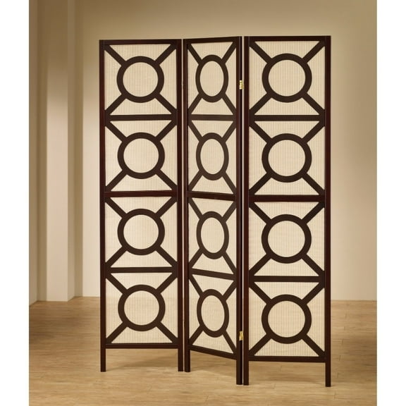 Coaster 3 Panel Room Divider,Geometric design, Tan Jute/cappuccino 70.25"H