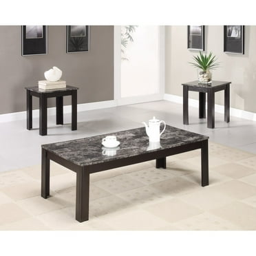 Coaster 3 Piece Faux Marble Top Rectangular Coffee Table Set in Black