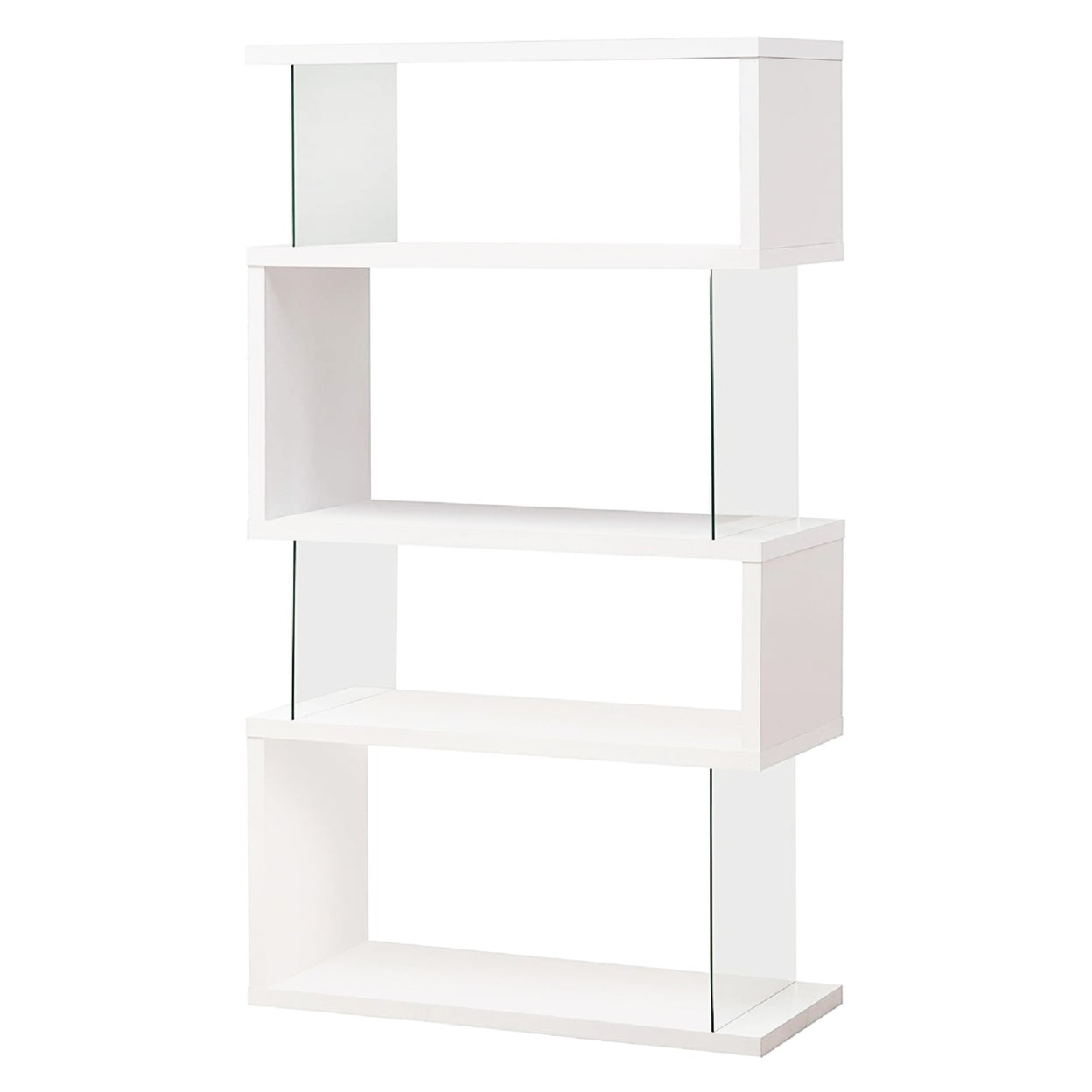 Contemporary White Wood Asymmetrical Snaking Bookshelf