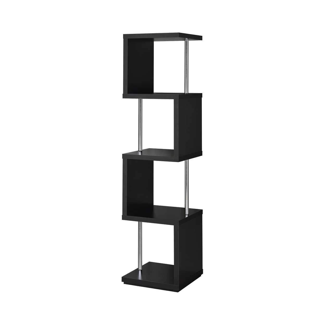 Baxter Black 4-Shelf Zig Zag Bookcase with Chrome Details
