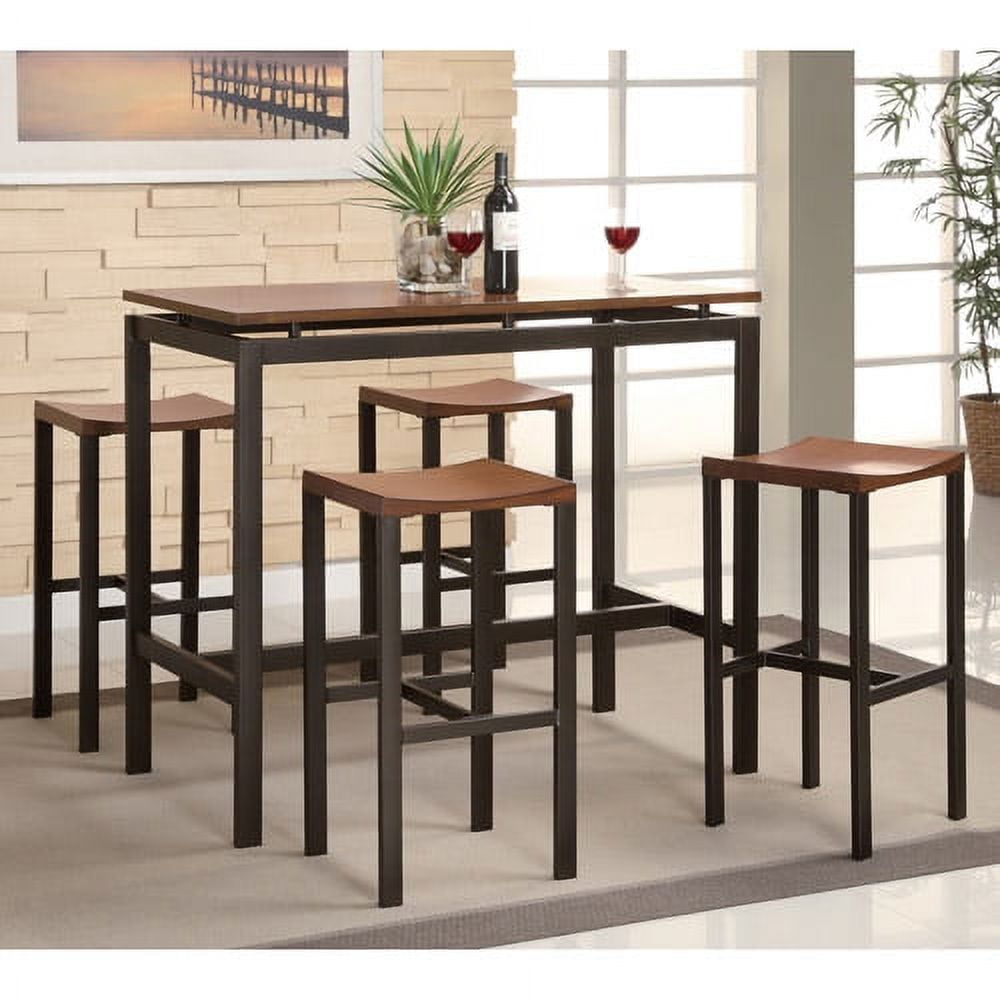 Espresso and Black Metal 5-Piece Pub Dining Set