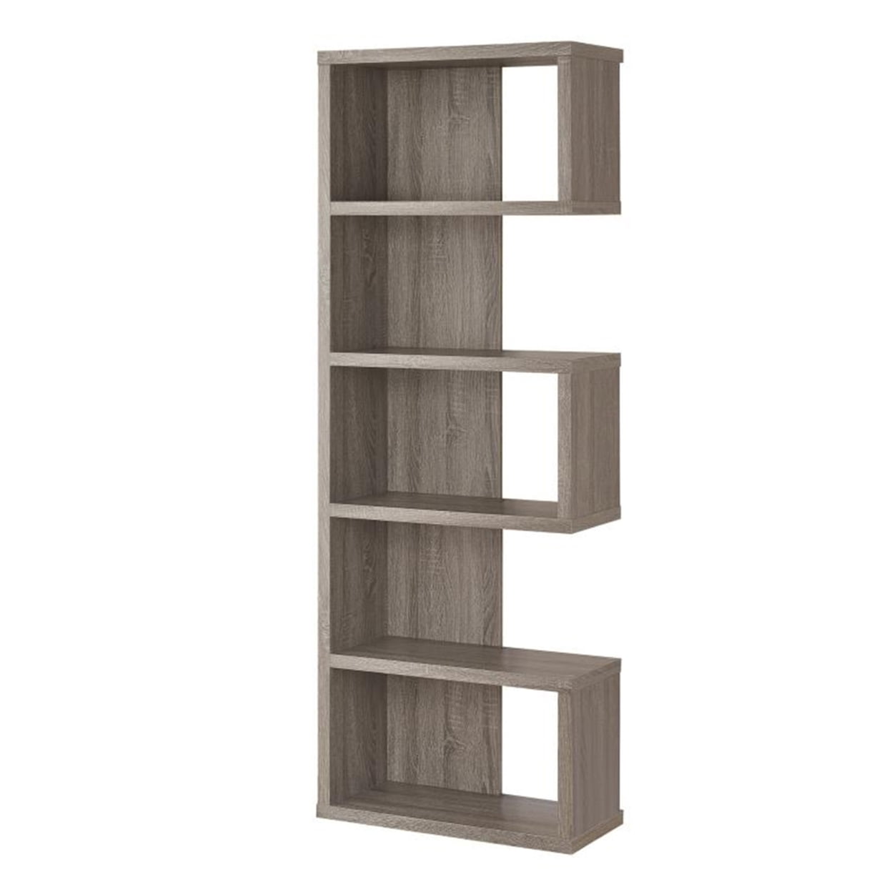 Contemporary Weathered Gray Wood Corner Bookcase with 5 Shelves